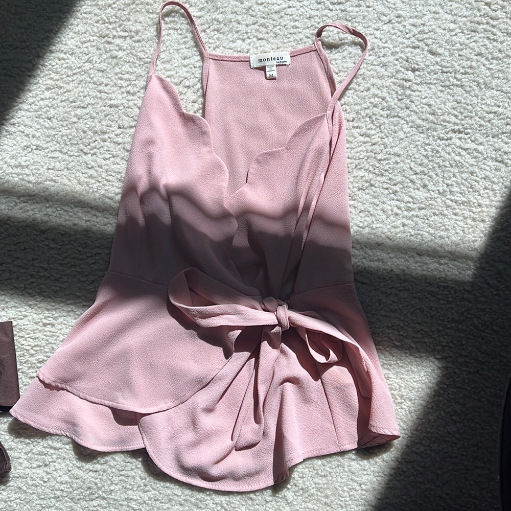 Pink front tie tank top